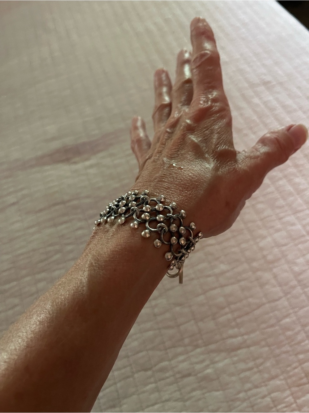 Vintage Mexican Sterling Silver Multi-Link and Ball-Dot Toggle Bracelet